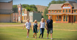 young family at Fort Hall Replica